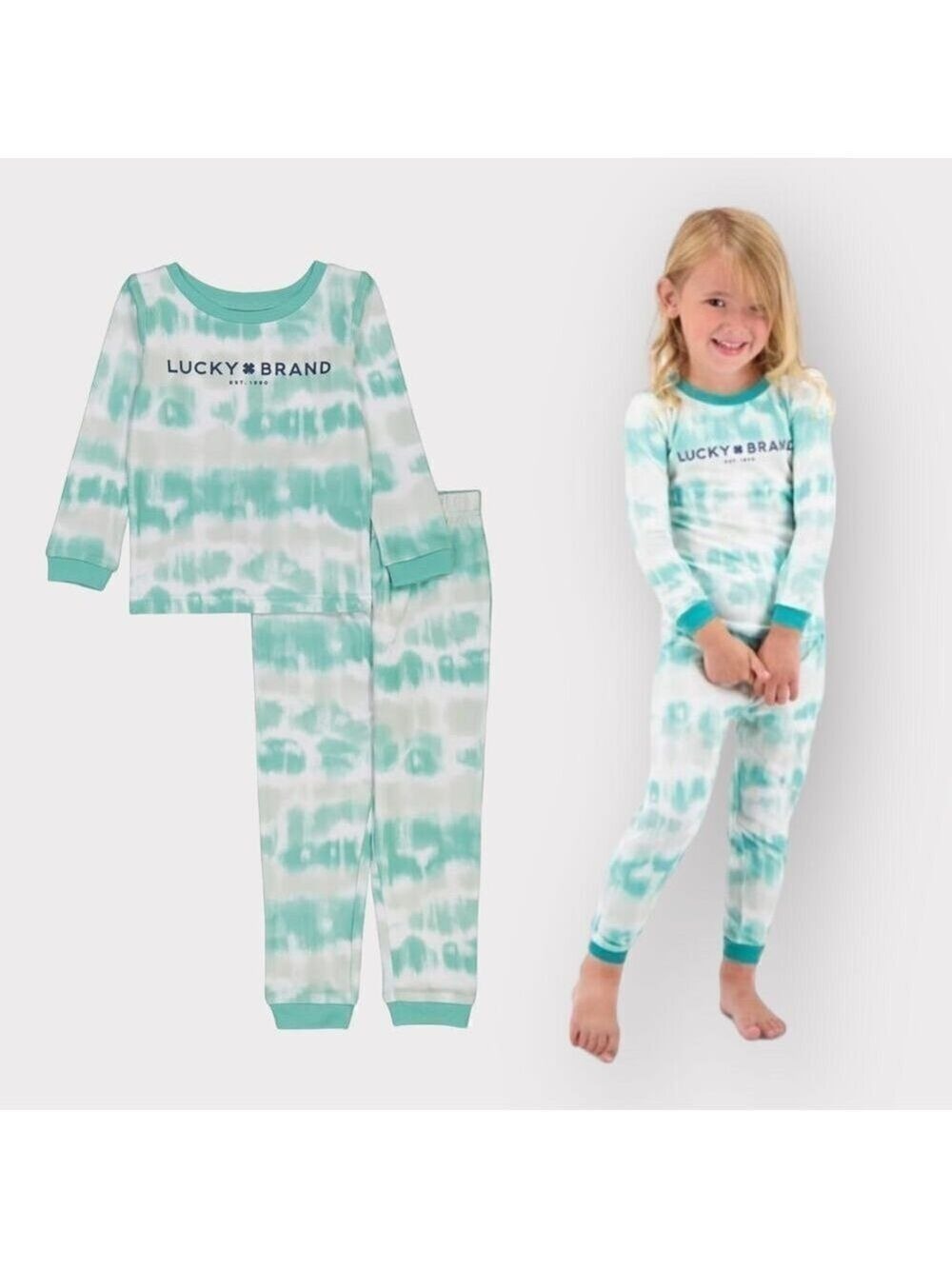 Lucky Brand NEW Long Sleeve Pajama Set Toddler Girls sz 2T NWT Turquoise Tie-Dye